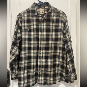 RedHead Men's Black Beige Plaid Flannel Button-Up Shirt Size Large